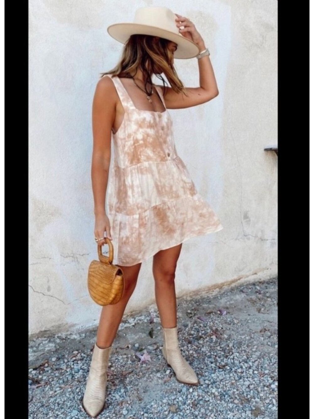 Show Me Your Mumu Marisa Dress XL Tan Tie Dye Sleeveless Tiered Cotton Sundress